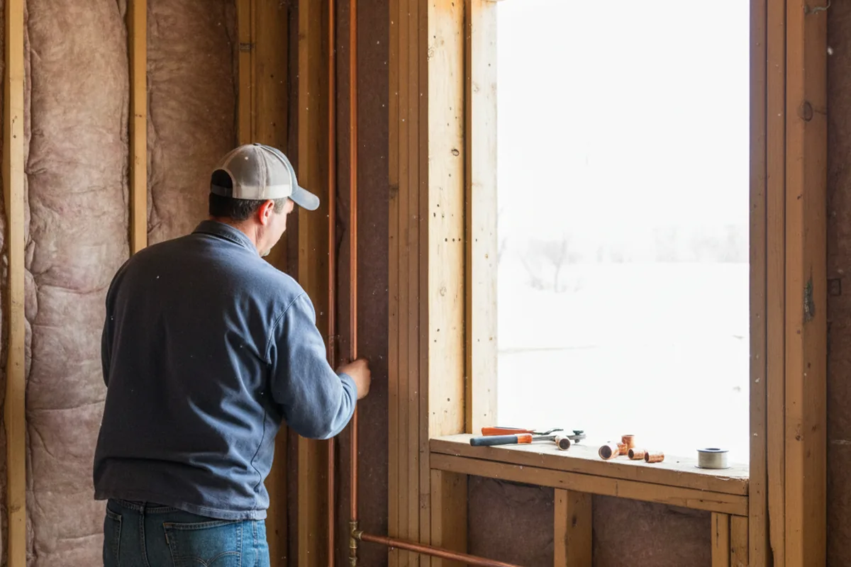 Licensed plumber running new copper supply lines in a Redfield home